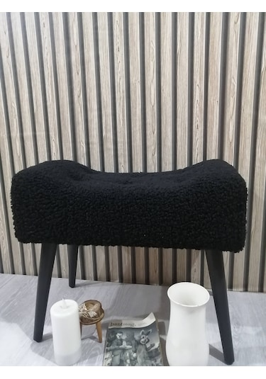 Puf Ahşap Ayak, Çima Dikiş Pelüş Teddy Kumaş