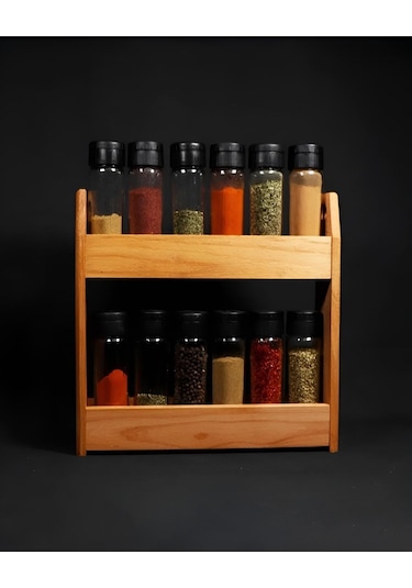 Chef Taste Cansas 12'li Baharatlık Takımı Ahşap Standlı Ahşap - Beyaz