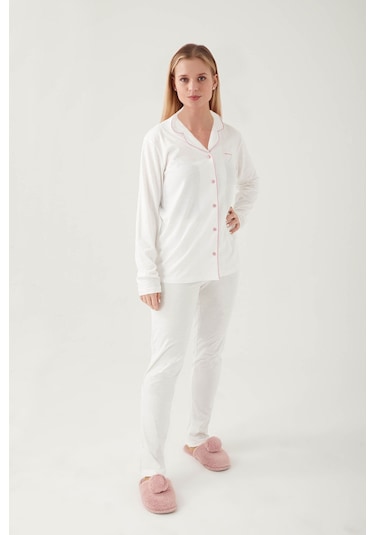 Pierre Cardin 7717 Gömlek Model Kadın Pijama Takım Krem