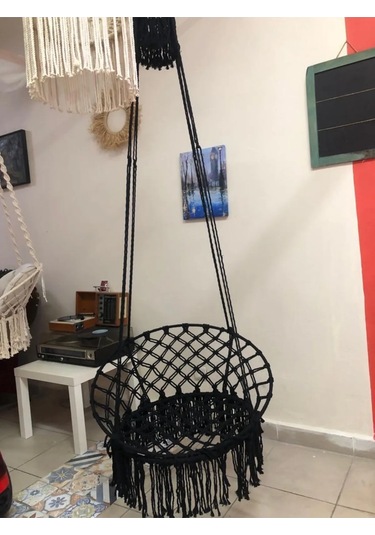 Makrome Özel Örgü Salıncak Siyah Renk Siyah