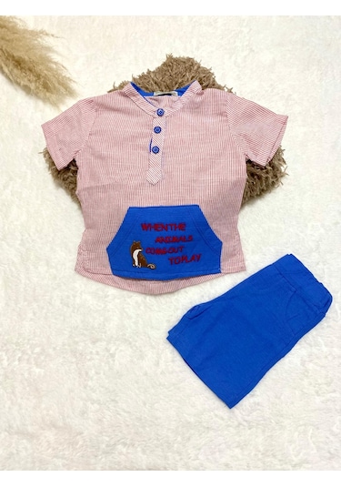 Minaz Baby Gömlekli Şort Takım Kırmızı - Mavi