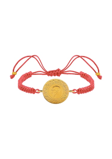 22 Ayar Yeni Çeyrek Altın Pembe Renkli İpli Bileklik