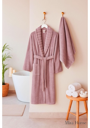 4 Parça Soft Elegance Banyo Aile Bornoz Seti %100 Pamuklu Antrasit