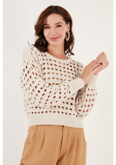 Lela Ajurlu Triko Örme Bayan Kazak 6071533 Ekru