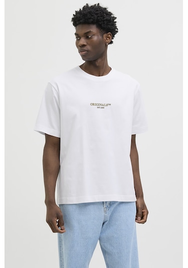 Jack & Jones Erkek Jorıslıngton Bisiklet Yaka Kısa Kollu %100 Pamuk T-shirt 12273157 Beyaz Beyaz