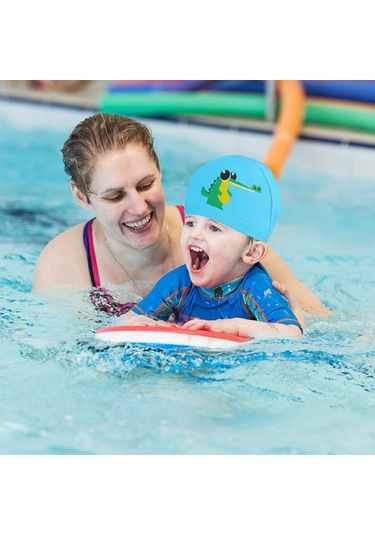 Çocuk Yüzme Boneleri Mavi Timsah Desen - Çocuklar İçin Yüzme Bon Mavi