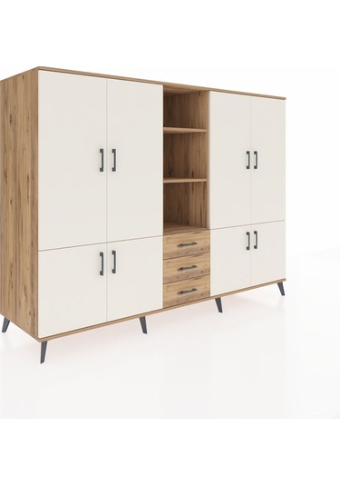 Kronos Dolap 11 Raflı 3 Çekmeceli 8 Kapaklı 220x59x163 Çam-aytaşı Çam-aytaşı/çam