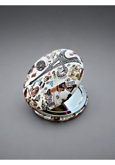 Işıltılı Karışık Desenli Çift Taraflı Yuvarlak Cep Çanta Makyaj Aynası 7cm Çap Kod:3 Çok Renkli