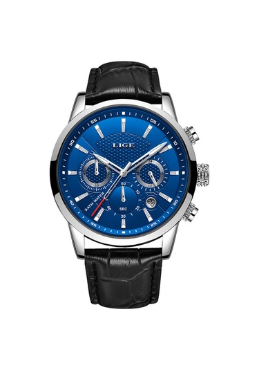 Dış Ticaret Lıge Erkek Spor Kuvars Saat Su Geçirmez Çelik Kemer Çift Gözlü Çok Fonksiyonlu Saat İş Saati Kemer Gümüş Mavi Diğer
