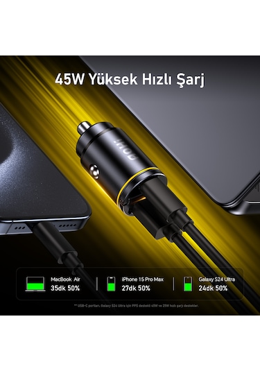 Aohi Superauto Araç Içi Şarjı, 2 Portlu Pd 45w Type-c To Type-c