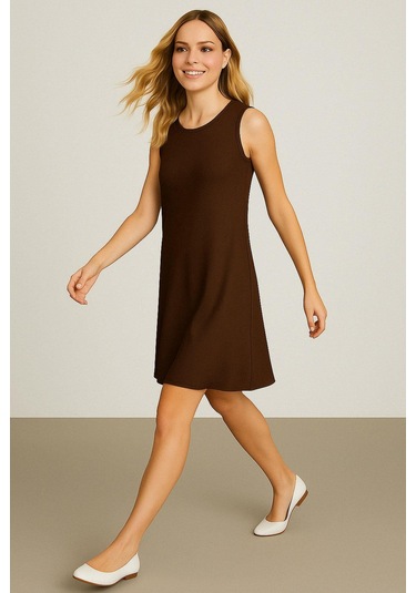 Modal Kumaş Rahat Kalıp Basic Günlük Elbise Kahverengi