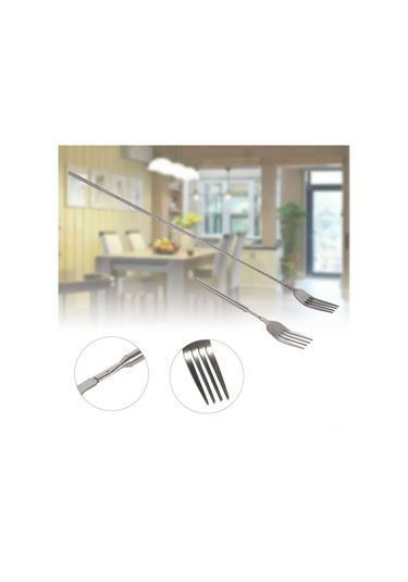 Youmex Uzun Kollü Gerekli Sürede Ayarlanabilir 22-64 Cm Sağlıklı Dayanıklı Paslanmaz Çelik Barbekü, Salata, Tatlı Çatalı Gümüş