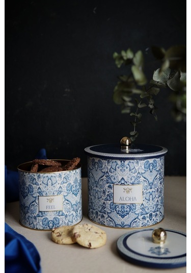 Lisbon Desenli Metal Saklama Kabı Seti - 2'li Set 1,7 Lt - 3,5 Lt Desenli