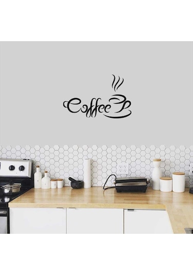 Coffee Fincan Silüeti Dekoratif Mutfak Duvar Sticker, Çıkartma