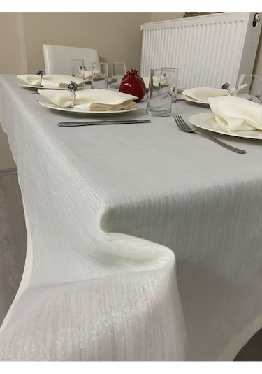 Keten Görünümlü Dertsiz Simli Masa Örtüsü Bej