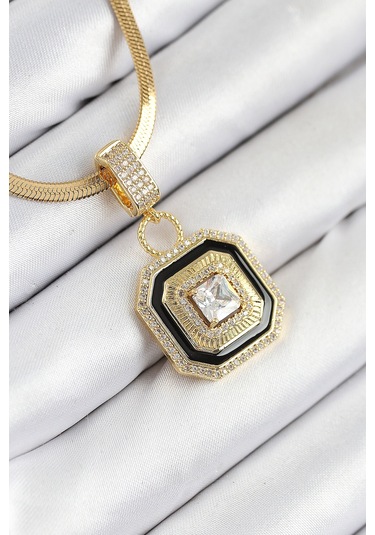 316l Çelik Zirkon Taşlı Siyah Detaylı Baget Model Gold Renk Kadı Renkli