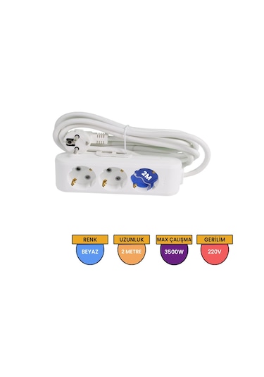 Viko 90113302 Multi-Let Topraklı Çocuk Korumalı Grup Priz 3'lü 2 M Beyaz