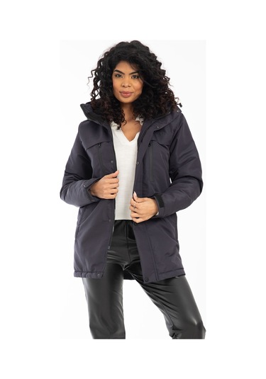 Kadın Lacivert Içi Polarlı Su Ve Rüzgar Geçirmez Kapüşonlu Kışlık Mont Lacivert