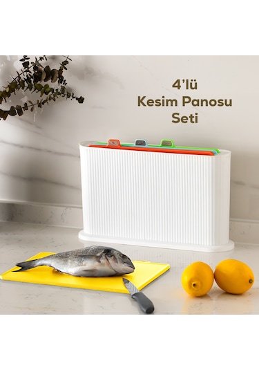 Porsima 1074-1 Beyaz-beyaz Standlı Çoklu Kesme Tahtası Canlı Renk