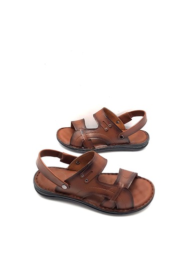 Deritarz Hakiki Deri Tam Ortopedik Masajlıtaba Erkek Sandalet Taba