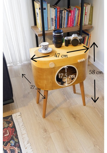 Dekoratif Fotoğraf Makinesi Ahşap Sehpa Köşe Sehpa