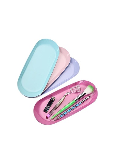 Paslanmaz Çelik Takı Tepsisi Masaüstü Saklama Tabağı Kozmetik Takı Tabağı Metal Tepsi Pembe