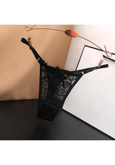 Siyah Hottie Ayarlanabilir Ince Kayış Thongs Düşük Bel Şeffaf Dantel Külot G-string Külot Kadın İç Çamaşırı Siyah