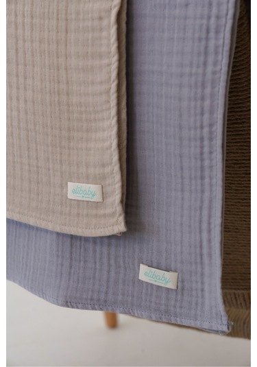 Pamuk 4 Katlı Müslin Battaniye Seti 2'li Bej ve Gri Bej Gri