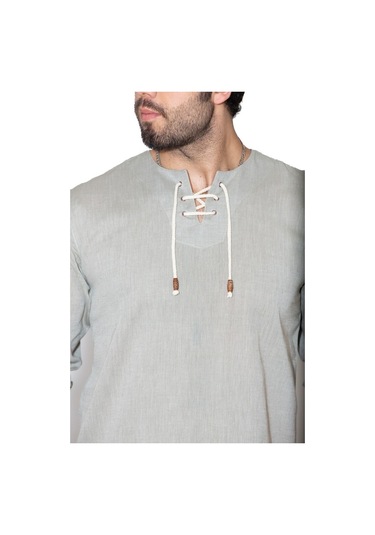 Uzun Kol Şile Bezi Zımbalı Erkek Tshirt Taş 3031