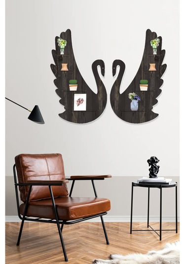 Kuğu Duvar Rafı Ahşap "8 Raflı Duvar Dekerasyonu" Mobilya