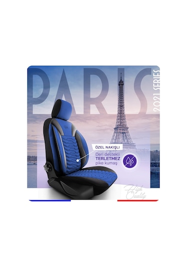 Panda Paris Serisi Pike Kumaş Oto Koltuk Kılıfı Tam Set Mavi - Siyah
