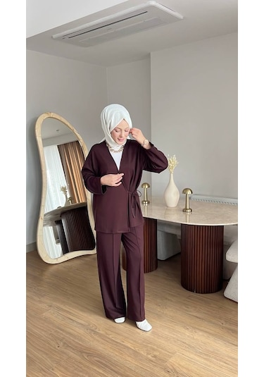 Vellichor Kadın Yandan Düğmeli Kimonolu Takım- Mürdüm Mürdüm