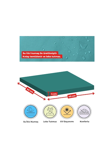Xpermate 6'lı Sandalye Minderi Su İtici Kumaş 40 x 40 CM Turkuaz