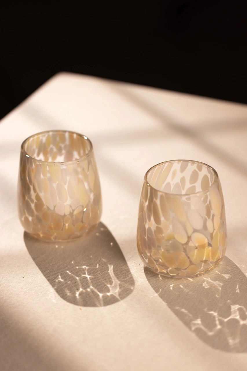 Spotted El Yapımı Kendinden Renkli 2'li Su Bardak Seti Bej-krem 330 Cc Renkli