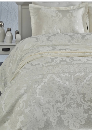 Dantela Armada Jakarlı Çift Kişilik Yatak Örtüsü -krem Krem