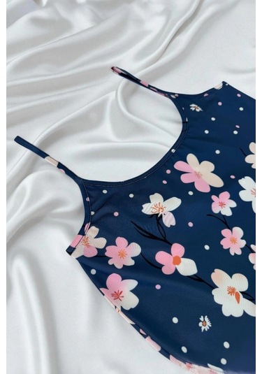 Hello Papana Hello Papana Çiçek Desenli Mavi Askılı Gecelik Çok Renkli