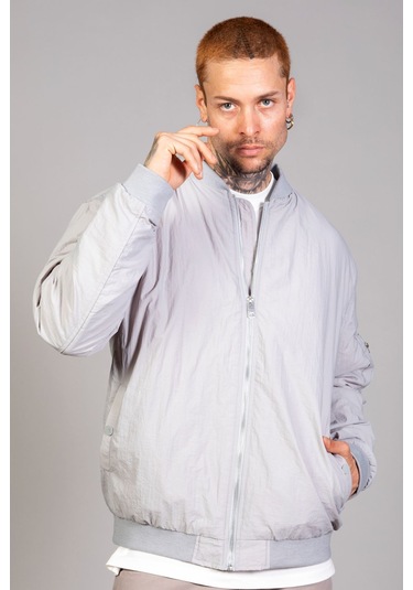 Gri Regular Fit /krinkıl Kumaş İçi Kapitone Pilot Erkek Ceket... Gri