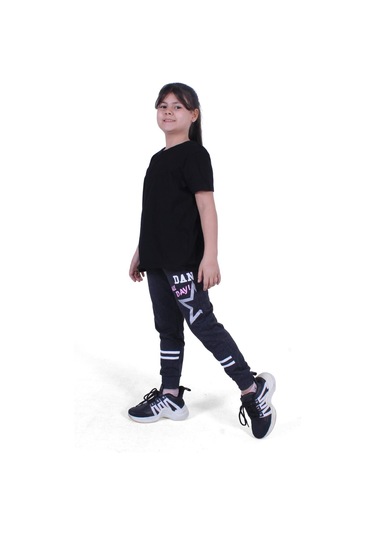 Fyk Kids All Day Yazı Baskılı Kız Çocuk Eşofman Altı Füme