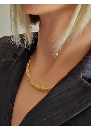 Zırh Örgü Model Çelik Zincir Dokuma Altın Kaplama Kolye Bileklik Set