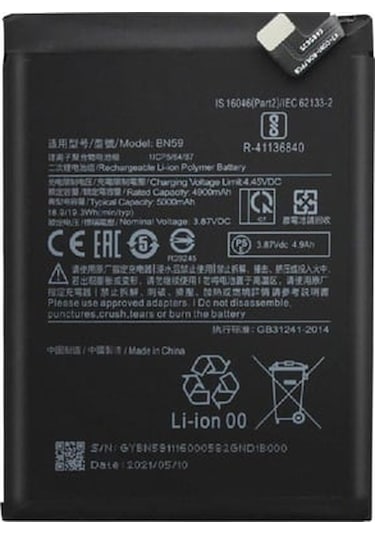 Xiaomi Redmi Note 10 Bn59 İle Uyumlu A+ Kalite Pil Batarya
