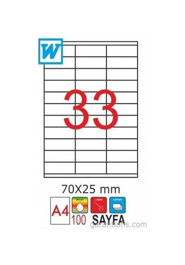 Goldmoon 2052 Laser A4 Sayfa Etiketi 70X25MM 100'lü Paket