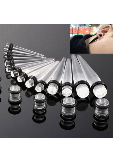 Sones 36 Adet Unisex Akrilik Kulak Genişletme Kulak Genişletici 14g-00g Aksesuar Seti Şeffaf