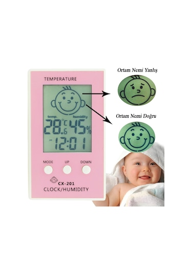 Çocuklar için İç Mekan Termometre ve Nem Ölçer Saatli Thr103
