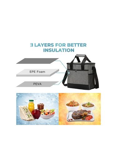 Lemestar Siyah Isı Saklama Çantası - Isıtma/soğutma Fonksiyonu, Su Geçirmez, El/omuz Taşıma, Çalışma/doğa/ Piknik İçin Büyük Kapasite Siyah