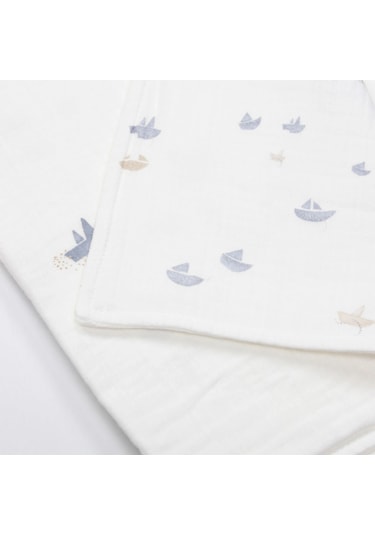 Bistyle Müslin Battaniye Little Boats 70131 86x124cm Ekru Ekru