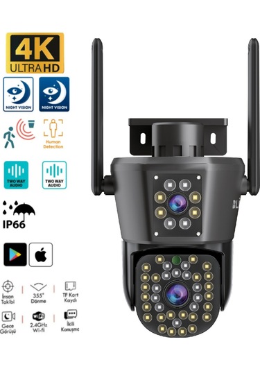 Sarftech 4mp Dış Mekan Ip Akıllı Kamera Ip66 Sertifikalı Hareket Takip Sensör Dual Lens Güvenlik Kamerası