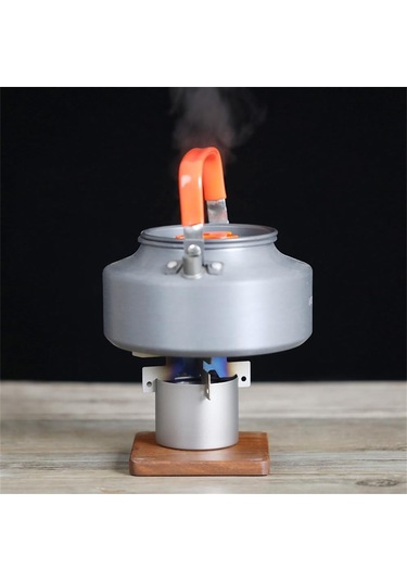 Yuntech01 Titanyum Alkol Ocağı 100ml + Taşıma Ayağı, 0.5mm Kalınlık, 74.5g Ağırlık, 5kg Yük Kapasitesi Gümüş