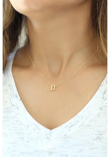 Azuris Silver Azuris 925 Ayar Gümüş Üç Boyutlu Ü Harfli Harfi Kolye No Color