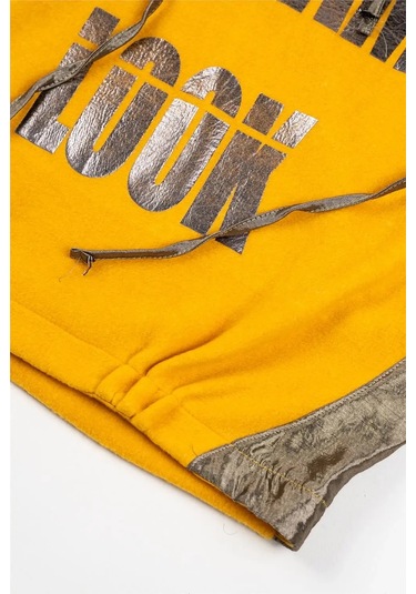 Kadın Sarı Yazılı Polar Sweatshirt Sarı