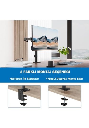 Venaliastore Ayarlanabilir Masaüstü Çift Kol Monitör Tutacağı